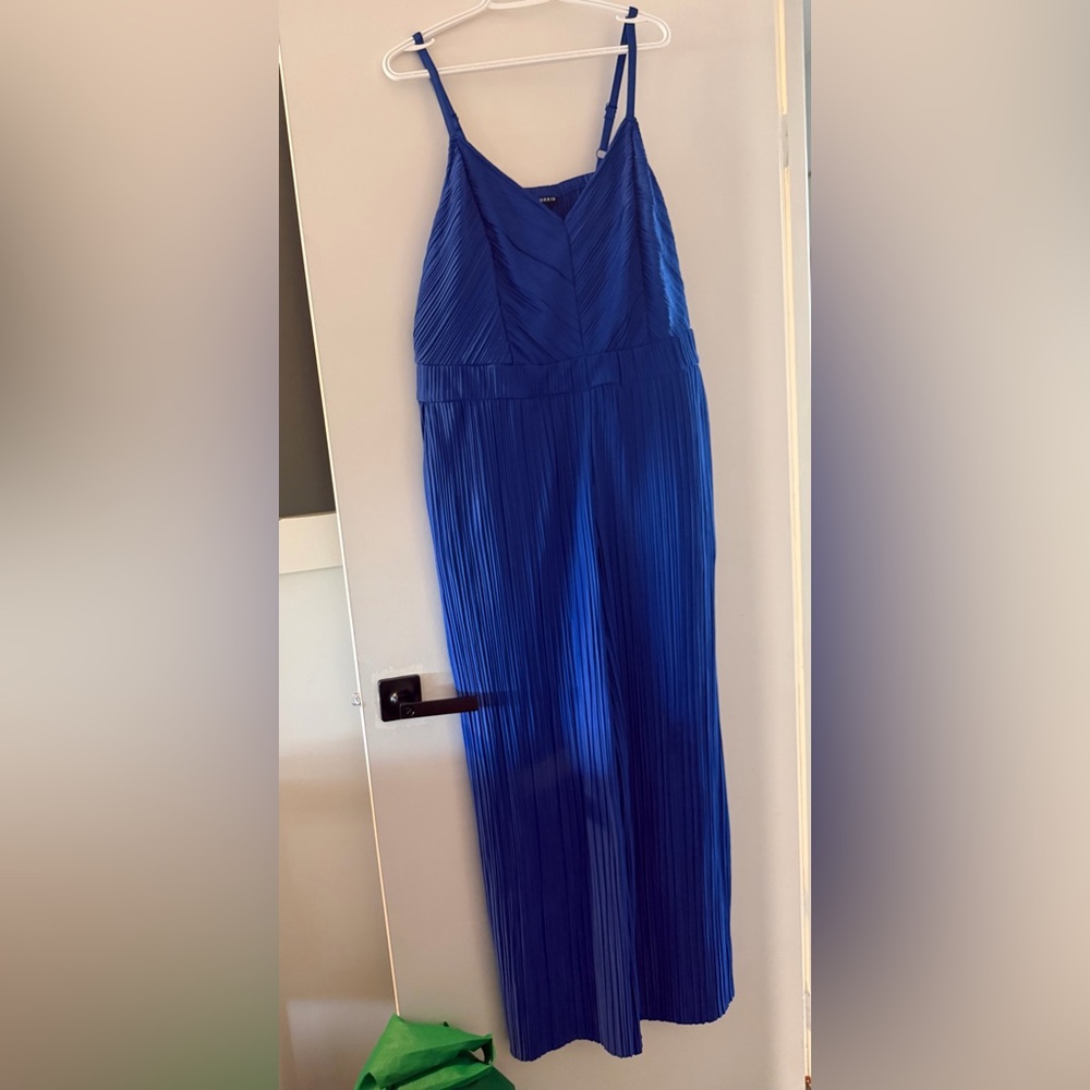 Pleated Royal Blue Jumpsuit with Spaghetti Straps